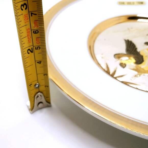 Japanese Chokin Art Plate With 24K Gold Trim & Bird Engraving 7.75" Diameter - Picture 8 of 8